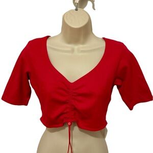 Jordache Red Ruched V-Neck Crop Top